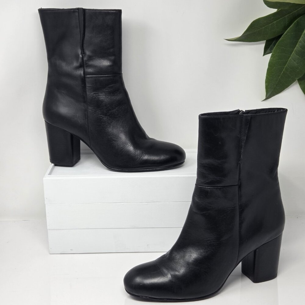 Seychelles Wild Ride Womens 10 Boots Leather Black Block Heel Zip Chelsea Moto